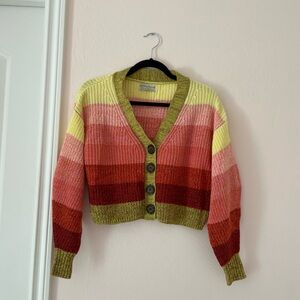 Urban Outfitters Yellow and Pink Cropped Cardigan Sweater